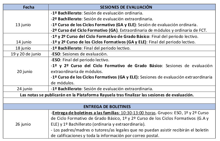 Calendario final de curso 2324 Sesiones de evaluación. Pagina Web