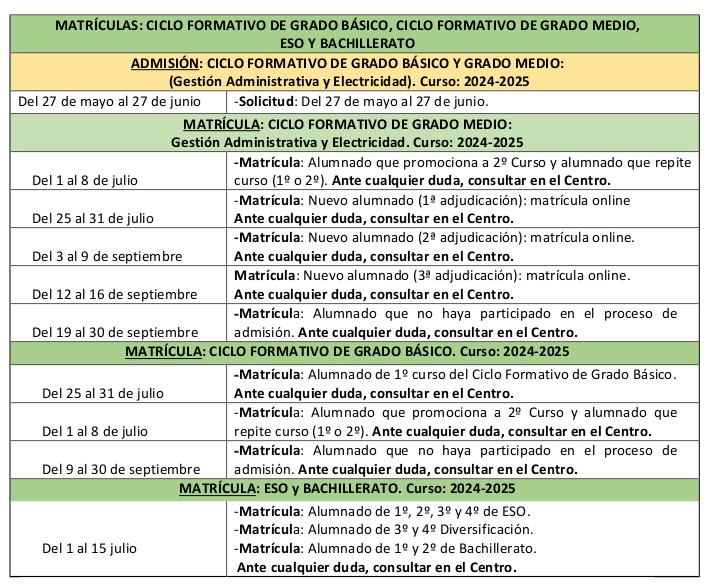 Calendario final de curso 2324 matriculas Pagina Web